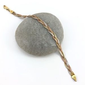 Sterling Silver Herringbone Bracelet Braided Chain Mixed Metals Gold Plated